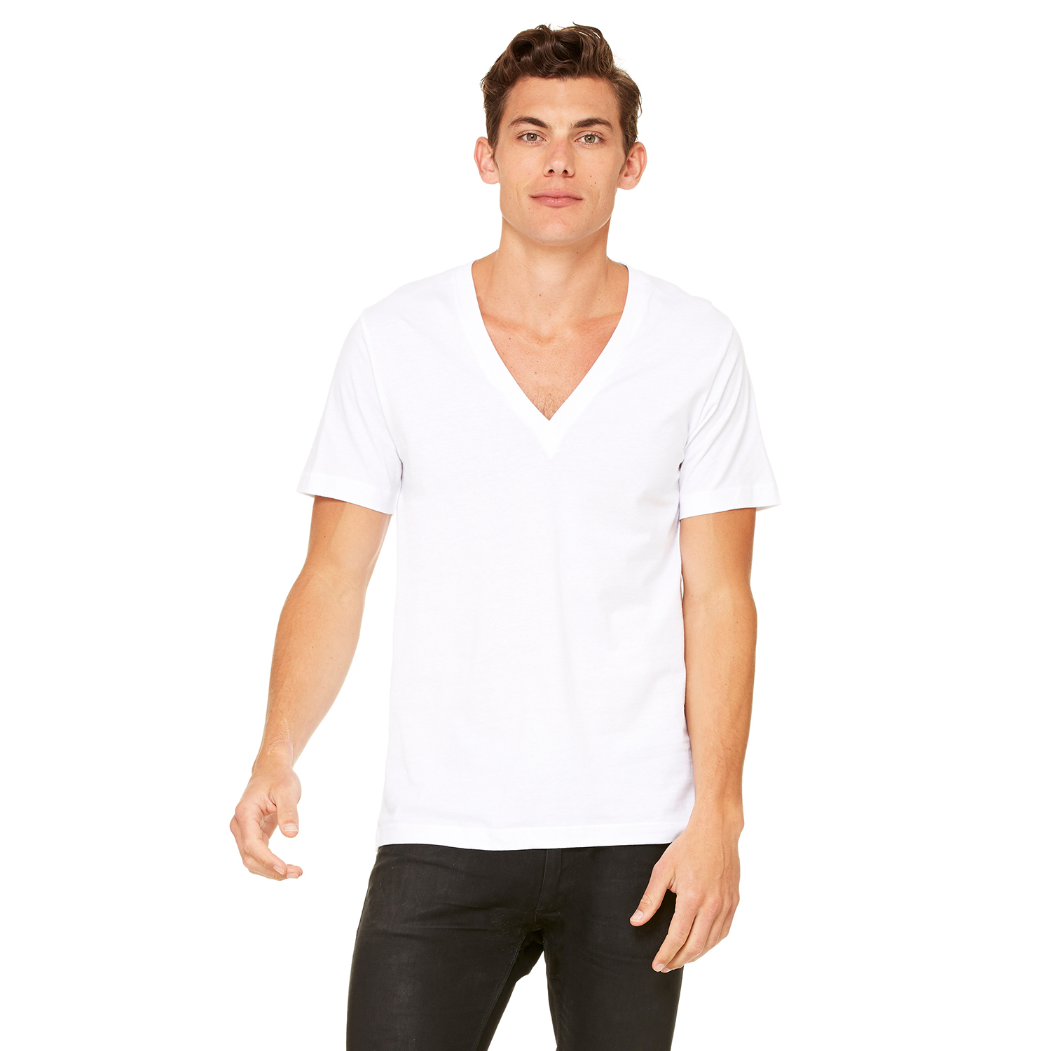 Unisex Jersey Short-Sleeve Deep V-Neck T-Shirt