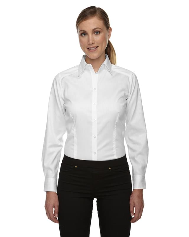 Ladies' Wrinkle-Free Two-Ply 80's Cotton Taped Stripe Jacquard Shirt