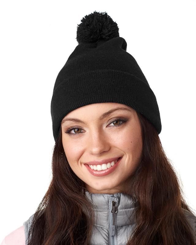 Adult Knit Pom-Pom Beanie with Cuff