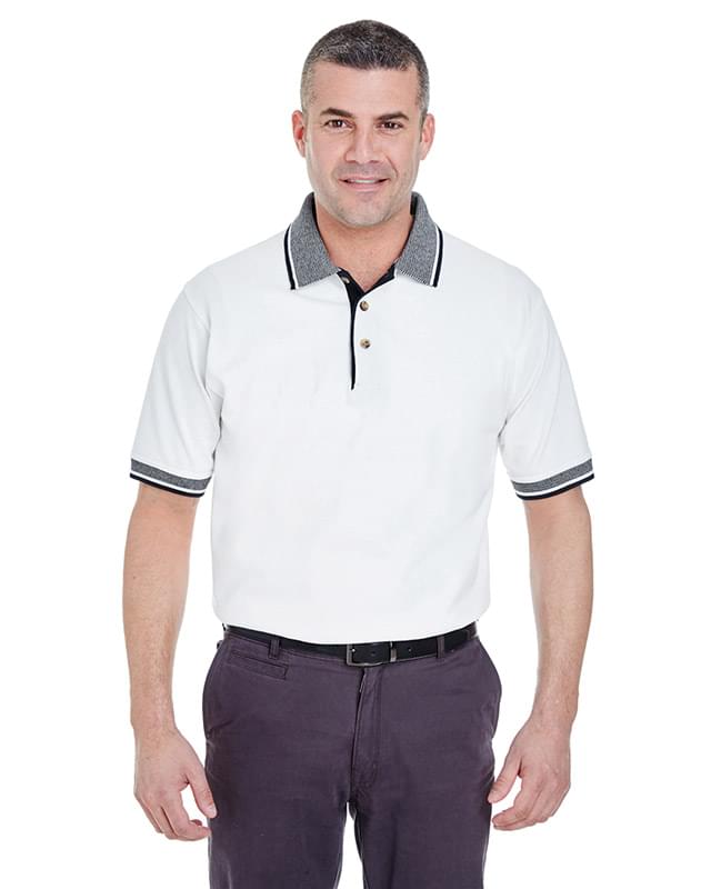 Adult White-Body Classic Piqu Polo with Contrast Multi-Stripe Trim