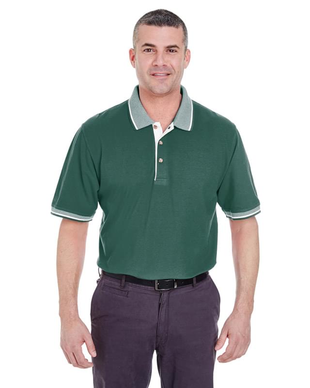 Adult Color-Body Classic Piqu Polo with Contrast Multi-Stripe Trim