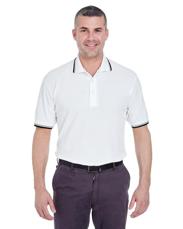 Men's Short-Sleeve Whisper Piqu Polo with Tipped Collar and Cuffs