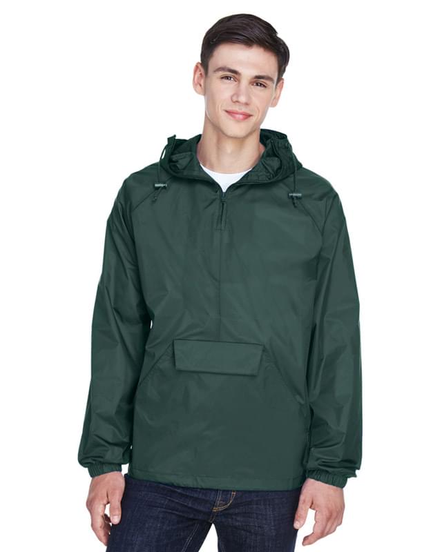 Adult Quarter-Zip Hooded Pullover Pack-Away Jacket