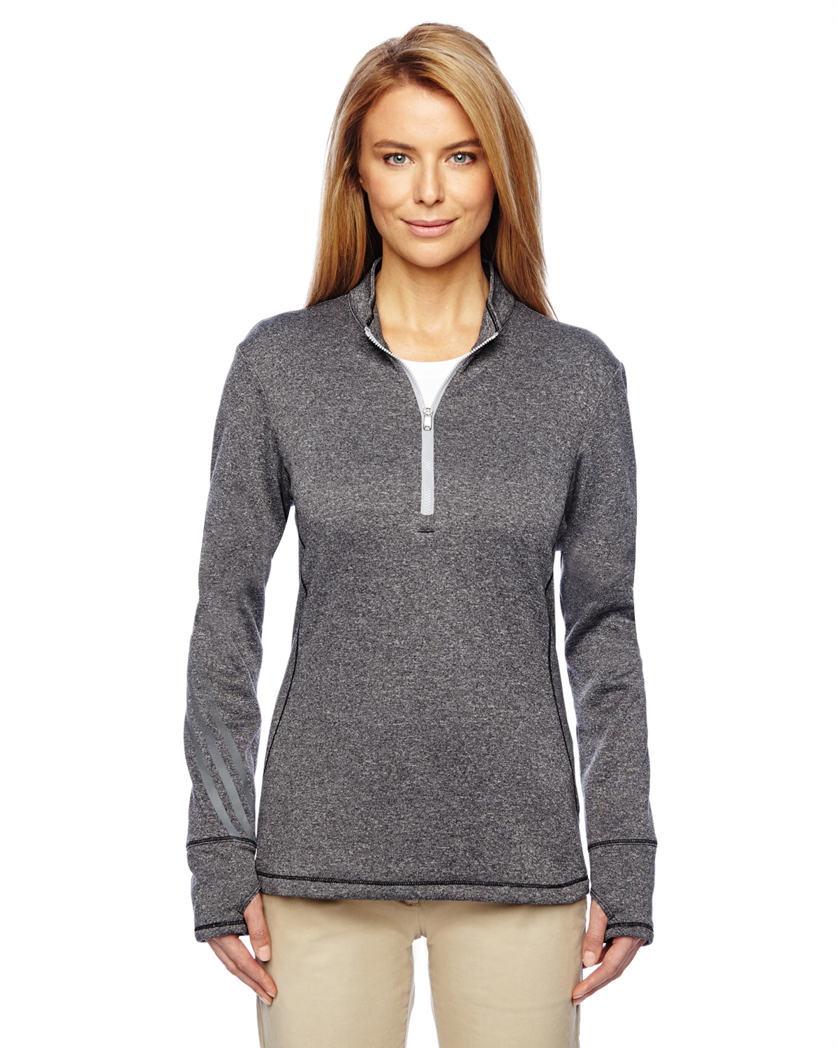 Ladies' Heather 3-Stripes Quarter-Zip Layering