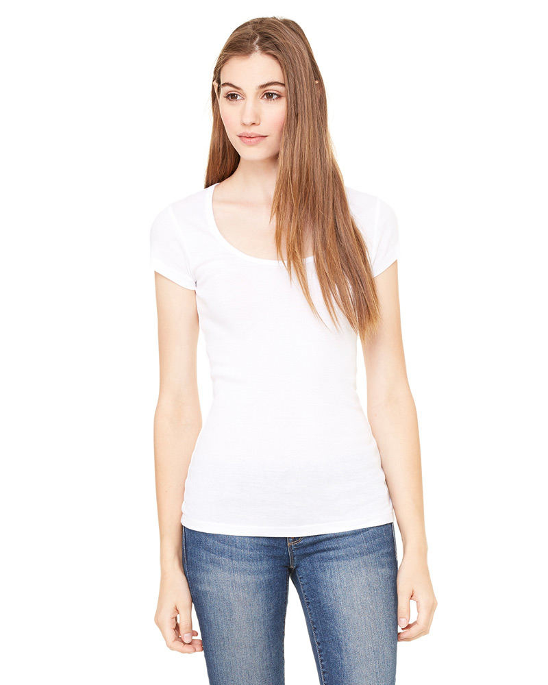 Ladies' Sheer Mini Rib Short-Sleeve Scoop Neck T-Shirt