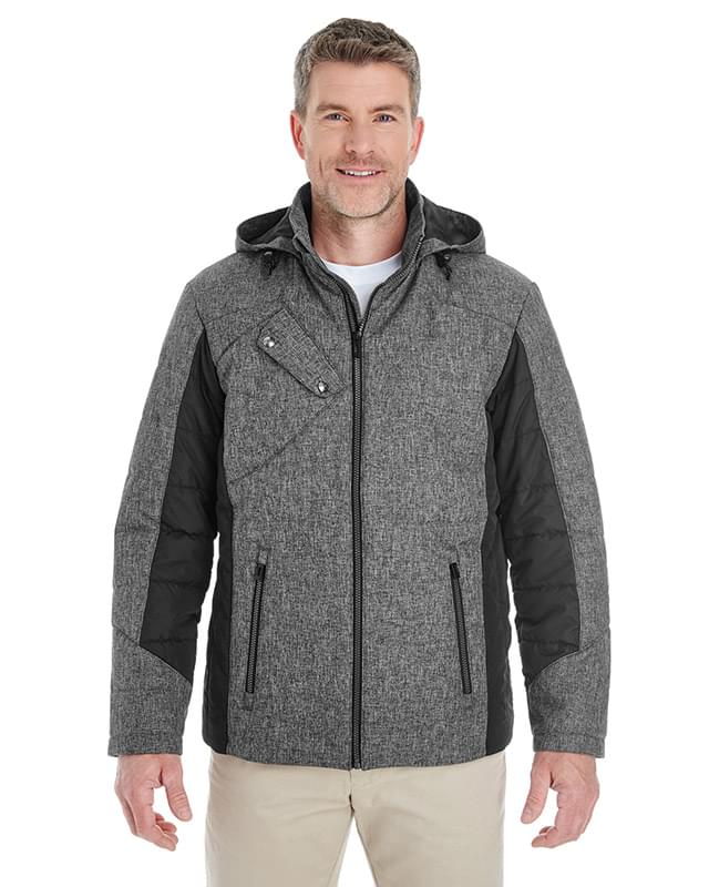 Men's Midtown Insulated Fabric-block Jacket with Crosshatch Melange