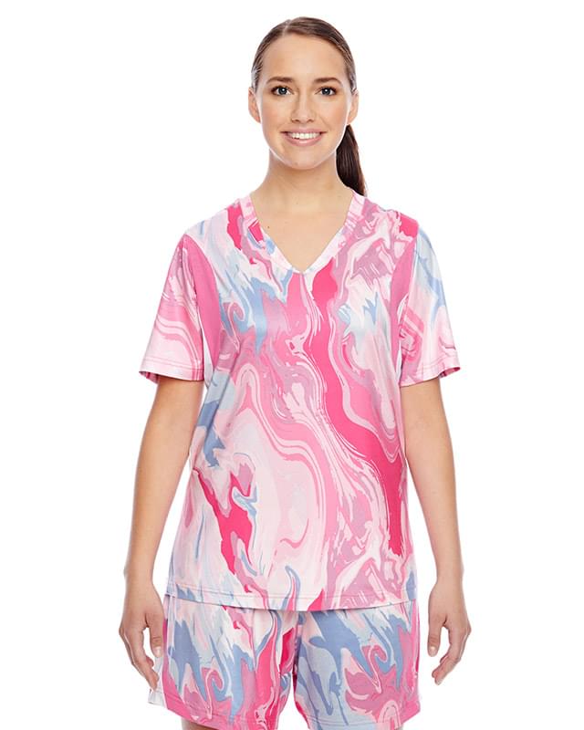 Ladies' Short-Sleeve V-Neck Tournament Sublimated Pink Swirl Jersey